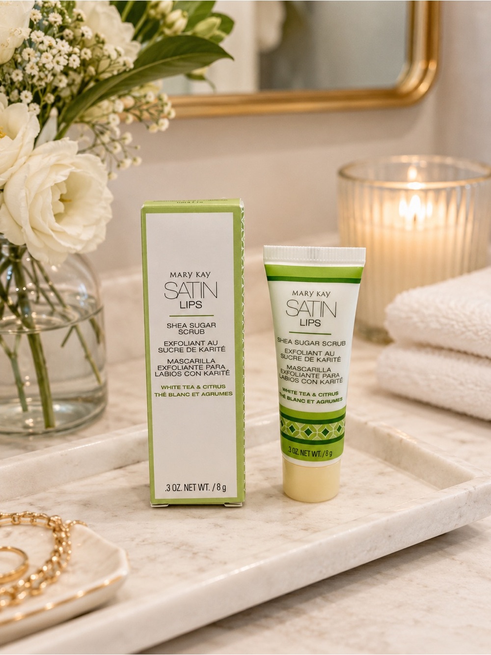 Mary Kay Satin Lips Shea Sugar Scrub - Green and White
